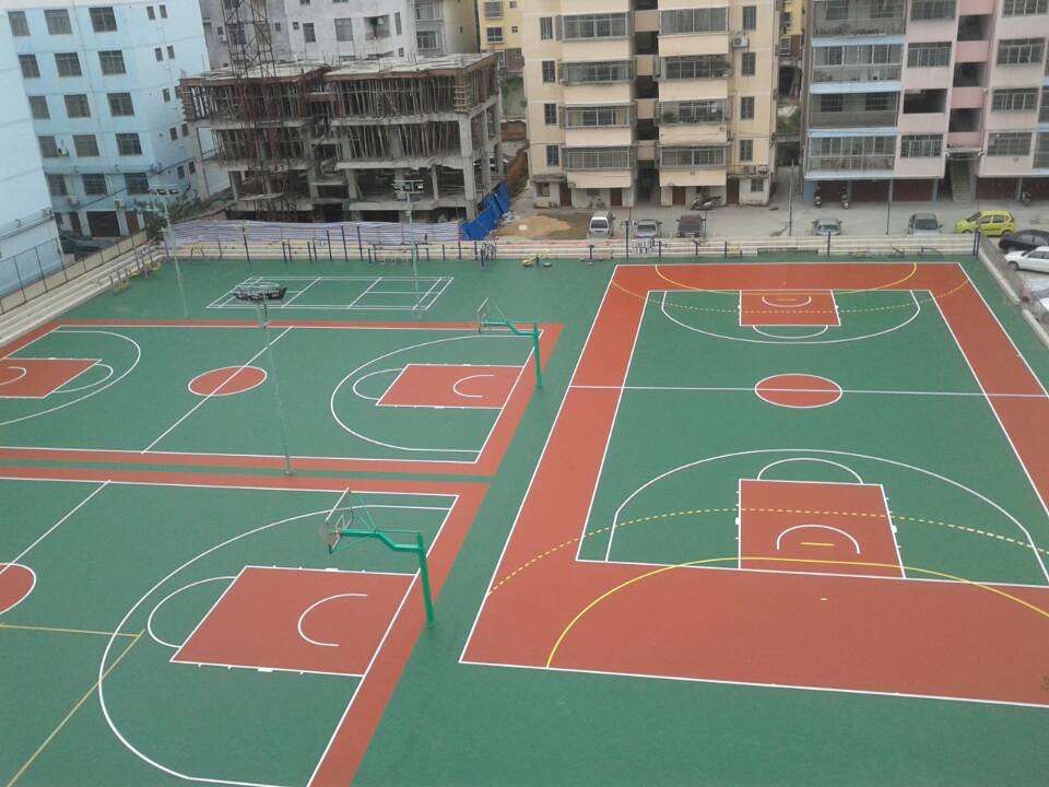 广西篮球场建设,塑胶篮球场,硅PU篮球场